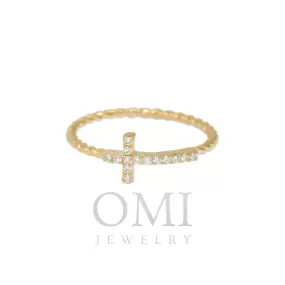 14K GOLD DIAMOND DESIGNER SIDEWAYS CROSS RING 0.15 CT