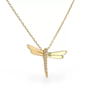 14K Yellow gold dragonfly necklace-226114