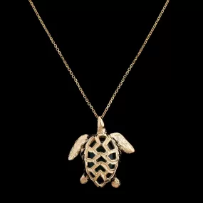 14K Yellow Gold Green Estate Onyx Turtle Pendant