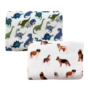 2-Pack Muslin Swaddles, Painterly Dinos/Big Dogs