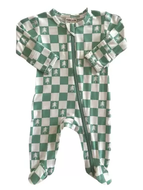 2-Way Zip Footie, Trees Checkerboard