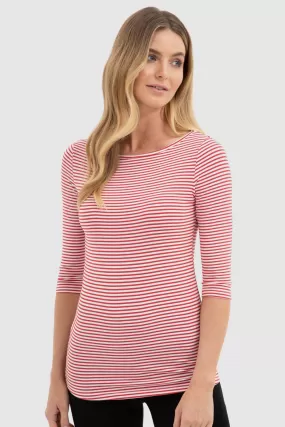 Ada Bamboo Boatneck Top - Red Stripe