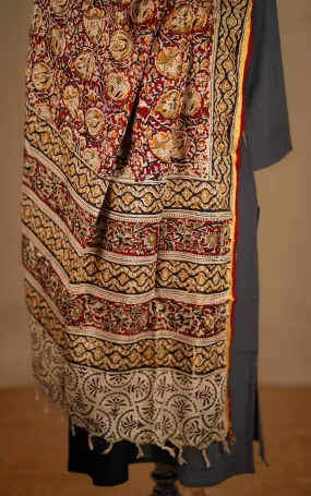 Art Silk Hand Blocked Kalamkari Dupatta 129IOS22