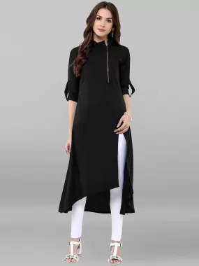 Black Poly Crepe Solid High Low Kurta