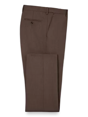 Classic Fit Essential Wool Flat Front Suit Pants - Brown