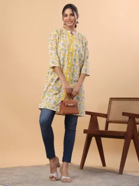 Cream Cotton Floral A-Line Tunic