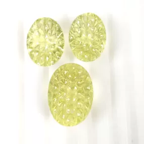 LEMON QUARTZ Gemstone Carving : 45.40cts Natural Untreated Quartz Hand Carved Oval Shape 17*13mm - 21*15mm 3pcs