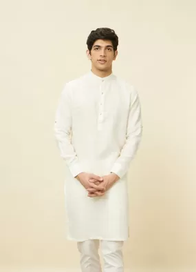 Manyawar Warm White Square Grid Printed Kurta