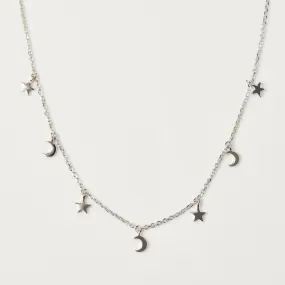 Mini Hanging Charm Necklace in Moon & Stars