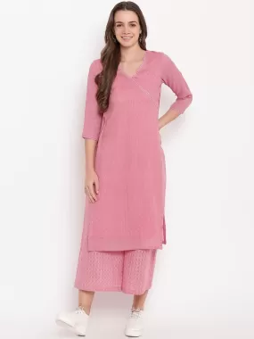 Pink High Slit Kurta-Palazzo