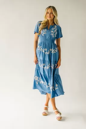 The Radford Embroidered Maxi Dress in Blue (PRE-ORDER: SHIPS IN 3-4 WEEKS)