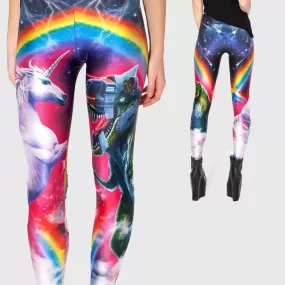 Unicorn vs Robot Rainbow Leggings