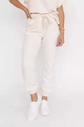 Weekend Vibe Cream Textured Joggers - Final Sale